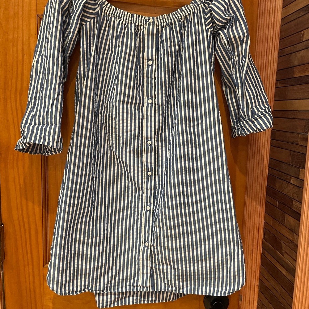 Zara .Blue and White Striped Button-Down Dress